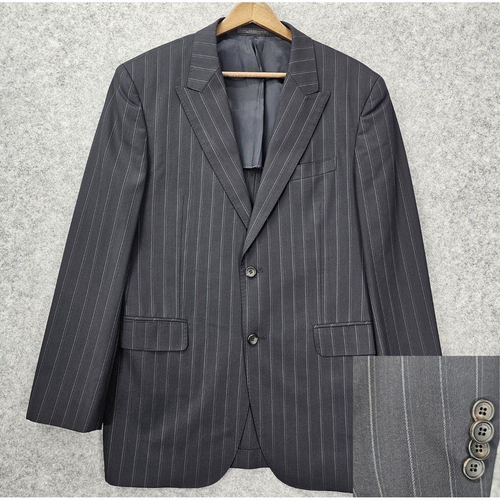 Wooyoungmi Blazer Mens 38L Small‎ Long Black Pinstripe SOLID HOMME Light Unlined
